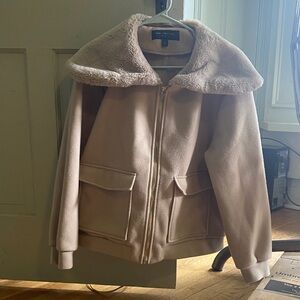 Women's Cream Teddy Jacket with Faux Fur Collar